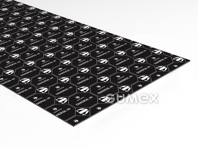 Vláknitopryžová deska DIMERSIL 40, tloušťka 0,5mm, 1500x1500mm, 100bar, NBR/karbonová vlákna, +250°C (pára +250°C), krátkodobá +450°C, černá